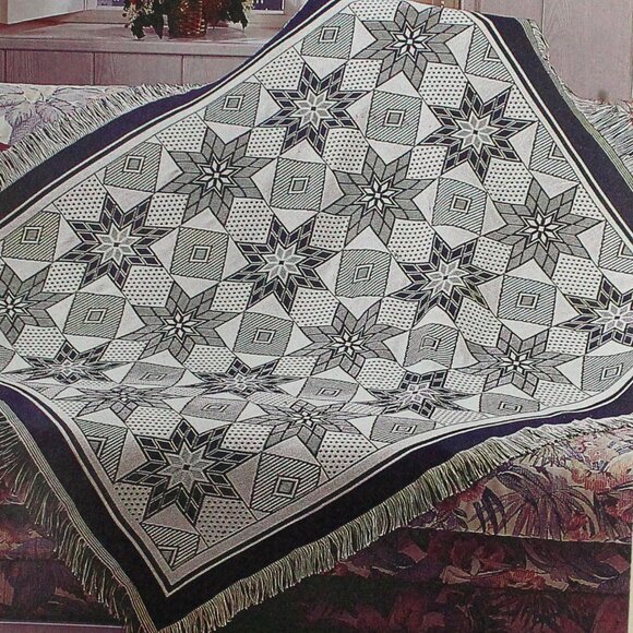 NWT Cotton Fields Starquilt 100% Cotton Throw 50 in x 60 in With Fringe - Picture 3 of 10